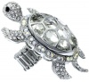 X-Large Turtle 2-1/2 Fashion Statement Ring Embellished with Clear and AB Austrian Crystals - Adjustable Stretch Band - Silver Tone
