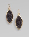 A statement piece featuring beautifully textured drusy quartz stones set in a 14k goldplated marquis. Drusy quartz14k goldplated white metal alloyDrop, about 1¼Post backMade in USA