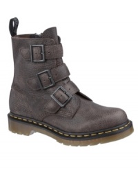 The Dr. Martens Women's Shoes 3 Strap Buckle Boots offer a twist on the durable rocker look by swapping out the time-honored laces for bold buckle closures. The Dr. Martens Women's Shoes 3 Strap Buckle Boots offer a twist on the durable rocker look by swapping out the time-honored laces for bold buckle closures.