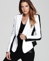 Earn your style stripes in a structured BCBGMAXAZRIA blazer. Side panels amp up the contrast, while a single button closure streamlines this sleek style.