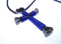 Blue Horseshoe Nail Cross Necklace Blue Horseshoe Nail Cross Necklace