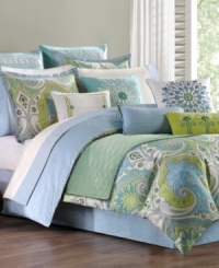 The Sardinia comforter set creates a luminous look in hot, modern blues and greens. A reverse diamond pattern in soft blue offers an understated, alternative look. The Sardinia comforter set creates a luminous look in hot, modern blues and greens. A reverse diamond pattern in soft blue offers an understated, alternative look.