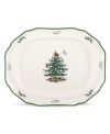 With an historic pattern and sculpted green edge, this Christmas Tree platter from Spode's collection of serveware and serving dishes is a festive gift to holiday dining. A full evergreen tree with baubles, tinsel and perfectly wrapped packages sets the table for celebration.