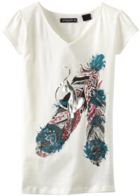 Baby Phat - Kids Girls 7-16 Feathers And Foil Kitty Tee, Cream, Large