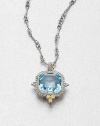 From the Estate Collection. Beautifully faceted blue topaz stone set in intricately designed, sterling silver accented with 18k gold and white sapphires on a twisted link chain. Blue topazSterling silver18k goldWhite sapphiresLength, about 17Pendant size, about 1Lobster clasp closureImported