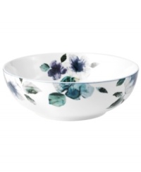 Watercolor florals adorn the canvas of white porcelain that is Mikasa's Paradise Bloom vegetable bowl. A simple silhouette and band of blue complete this essential part of the everyday dinnerware collection. Watercolor florals adorn the canvas of white porcelain that is Mikasa's Paradise Bloom vegetable bowl. A simple silhouette and band of blue complete this essential part of the everyday dinnerware collection.
