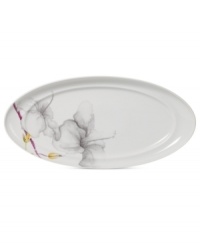 A natural at modern tables, the Aliza Gris oval platter from Mikasa creates a serene landscape for casual dining. White porcelain with watercolor florals is sleek and elegant in form, but offers everyday durability. A natural at modern tables, the Aliza Gris oval platter from Mikasa creates a serene landscape for casual dining. White porcelain with watercolor florals is sleek and elegant in form, but offers everyday durability.