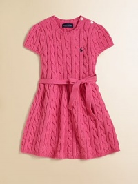 Preppy sweater dress in ultra-soft cabled cotton is accented with puffed sleeves and a self-tie belt.CrewneckShort puffed sleevesShoulder buttonsWaistband with self tieA-line skirtCottonMachine washImported Please note: Number of buttons may vary depending on size ordered. Preppy sweater dress in ultra-soft cabled cotton is accented with puffed sleeves and a self-tie belt.CrewneckShort puffed sleevesShoulder buttonsWaistband with self tieA-line skirtCottonMachine washImported Please note: Number of buttons may vary depending on size ordered.