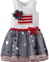 Bonnie Jean Girls 2-6X Flag Appliqued Tutu Dress, White, 4T