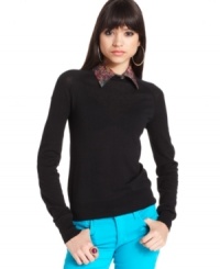 With a removable printed collar, this BCBGeneration sweater is perfect for versatile styling! With a removable printed collar, this BCBGeneration sweater is perfect for versatile styling!