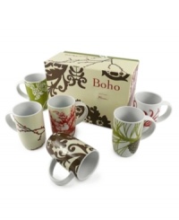 Altogether charming, Rosanna's Boho mugs feature fashionably down-to-earth prints from six distinct eras of design. Everyday porcelain with retro pine cones, Victorian florals, French toile and other timeless motifs mean you never have to settle on one style. Altogether charming, Rosanna's Boho mugs feature fashionably down-to-earth prints from six distinct eras of design. Everyday porcelain with retro pine cones, Victorian florals, French toile and other timeless motifs mean you never have to settle on one style.