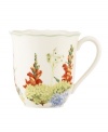 Garden party. The Floral Meadow Hydrangea mug brings eternal spring with a bouquet of green, blue and orange rooted in resilient everyday porcelain. A scalloped edge adds to the charm of the graceful mix-and-match Lenox collection. (Clearance)