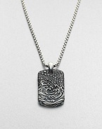 Textural elements in sterling silver enhanced with sophisticated black diamond refines this signature dog tag necklace design.Sterling silverBlack diamondPendant, 1 x 1½Length, about 22Imported