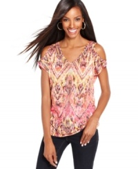 INC amps up an exotic print with scintillating studs and alluring shoulder cutouts -- perfect for a night out! INC amps up an exotic print with scintillating studs and alluring shoulder cutouts -- perfect for a night out!