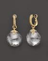 Round rock crystal quartz stones and diamond accents adorn these 18K gold earrings from Judith Ripka.