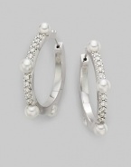 Classic 18K white gold hoops with diamonds and cultured pearl accents.3.5mm cultured pearl Diamond, 0.3 tcw 18K white gold Pierced Imported 