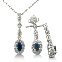 Sapphire and Diamond Pendant and Earrings Ensemble Crafted in Sterling 1ct tgw Sapphire and Diamond Pendant and Earrings Ensemble Crafted in Sterling 1ct tgw