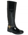 Signature style is always en vogue. MICHAEL Michael Kors' Fulton harness rain boots feature a brilliant metal designer logo disk on the side and a shiny rubber vamp.