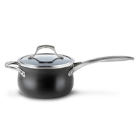 This Calphalon sauce pan with lid boasts the revolutionary Unison Slide Nonstick surface which releases foods effortlessly, making even the most demanding culinary creations simple to prepare. A heavy-gauge bottom provides even heating and prevents sauces from scorching, while the high sides and narrow opening control evaporation. Handles stay comfortably cool on the stovetop.