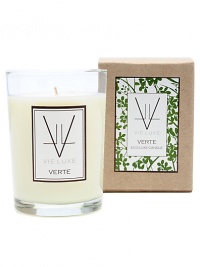 Inspired by a commitment to the environment--it's a luxury candle line with a conscience. A lush blend of natural soy wax and fragrance oils, each Eco-Luxe candle is finished with a cotton wick to produce a clean-burning, long-lasting, exquisetly fragrant candle. All components of the Eco-Luxe Collection are recycled, recyclable and/or biodegradable. VERTE contains crisp notes of Hyacinth, Narcissus, and Green Leaves. 6.5 oz.