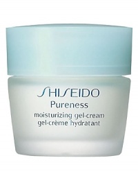 Shiseido Pureness Moisturizing Gel-Cream. A lightweight creamy gel that moisturizes, softens, and refines skin as it promotes a healthy-looking radiance. Absorbs quickly for immediate retexturizing benefits and leaves skin feeling dewy fresh. Protects the skins natural moisture balance with Shiseido-exclusive ingredient Hydro-Balancing Complex. Recommended for combination and normal skin. Use daily morning and evening after cleansing and softening. Shiseido Pureness Moisturizing Gel-Cream. A lightweight creamy gel that moisturizes, softens, and refines skin as it promotes a healthy-looking radiance. Absorbs quickly for immediate retexturizing benefits and leaves skin feeling dewy fresh. Protects the skins natural moisture balance with Shiseido-exclusive ingredient Hydro-Balancing Complex. Recommended for combination and normal skin. Use daily morning and evening after cleansing and softening.