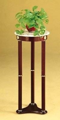 Coaster Plant Stand Side Table, White Marble Top and Cherry Finish Wood Base