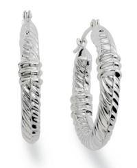 Twist and shine. Giani Bernini's intricate rope hoop earrings are crafted in sterling silver. Approximate diameter: 1 inch. Twist and shine. Giani Bernini's intricate rope hoop earrings are crafted in sterling silver. Approximate diameter: 1 inch.