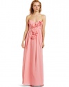 ABS Allen Schwartz Women's Strapless Gown With Cascade Flowers