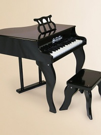 Award-winning baby grand is elegantly designed, yet extremely durable and sturdy. The 30 full-sized keys provide your child the opportunity to learn proper finger stretch, basic music concepts and playing skills. Chromatically tuned Chime-like notes Play-by-color with removable color strip Songbook included For ages 3 and up High gloss finish on hardboard 23 lbs. Piano: 20W X 19¼H X 20½D Bench: 12W X 9¼H X 5¾D Imported Award-winning baby grand is elegantly designed, yet extremely durable and sturdy. The 30 full-sized keys provide your child the opportunity to learn proper finger stretch, basic music concepts and playing skills. Chromatically tuned Chime-like notes Play-by-color with removable color strip Songbook included For ages 3 and up High gloss finish on hardboard 23 lbs. Piano: 20W X 19¼H X 20½D Bench: 12W X 9¼H X 5¾D Imported