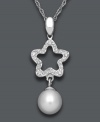 Aim high. Like stars in this sky, this stunning pendant twinkles with the addition of diamond accents and a shimmering cultured freshwater pearl (6-7 mm). Set in sterling silver. Approximate length: 18 inches. Approximate drop: 1 inch.