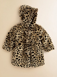 Allover leopard print and frilly pom pom details adorn this plush faux fur construction.HoodedFront button closureFully linedAcrylic/polyesterMachine washImported Allover leopard print and frilly pom pom details adorn this plush faux fur construction.HoodedFront button closureFully linedAcrylic/polyesterMachine washImported
