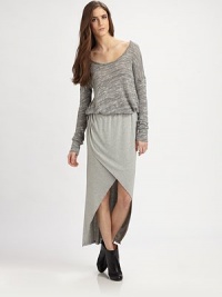 Tastefully textured scoopneck has dropped shoulders and a chic contoured hem. ScoopneckDropped shouldersLong sleevesContoured hem98% polyester/2% spandexDry cleanMade in USAModel shown is 5'9½ (176cm) wearing US size Small. Tastefully textured scoopneck has dropped shoulders and a chic contoured hem. ScoopneckDropped shouldersLong sleevesContoured hem98% polyester/2% spandexDry cleanMade in USAModel shown is 5'9½ (176cm) wearing US size Small.