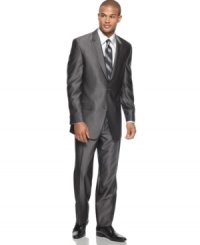 With a subtle sheen and classic cut, you'll be ready to make your power move in this sharkskin suit from Sean John. With a subtle sheen and classic cut, you'll be ready to make your power move in this sharkskin suit from Sean John.