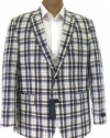 Tommy Hilfiger Mens Navy White Madras Plaid Trim Fit Lightweight Sport Coat Jacket