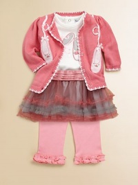 She'll be a little light on her feet in this gorgeous, ballerina-inspired, button-front cardigan with eye-catching embroidery and ballet slipper appliqué.CrewneckLong puff sleevesButton-frontScalloped neckline, cuffs and hemCottonMachine washImported Please note: Number of buttons may vary depending on size ordered. She'll be a little light on her feet in this gorgeous, ballerina-inspired, button-front cardigan with eye-catching embroidery and ballet slipper appliqué.CrewneckLong puff sleevesButton-frontScalloped neckline, cuffs and hemCottonMachine washImported Please note: Number of buttons may vary depending on size ordered.