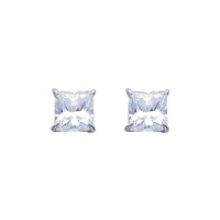 14K White Gold 5mm Princess CZ Solitaire Basket Stud Earrings with Screw-back for Children and Women 14K White Gold 5mm Princess CZ Solitaire Basket Stud Earrings with Screw-back for Children and Women