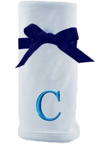 Princess Linens Embroidered Blue Initial Cotton Knit Blanket, C Princess Linens Embroidered Blue Initial Cotton Knit Blanket, C