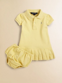 A familiar favorite, the airy mesh polo has been reinvented as a darling of a dress with a box-pleated skirt. Cap sleeves Ribbed polo collar and armbands Two-button placket Polo pony front embroidery Drop-waist box pleated skirt Matching panty Cotton/elastane; machine wash Imported A familiar favorite, the airy mesh polo has been reinvented as a darling of a dress with a box-pleated skirt. Cap sleeves Ribbed polo collar and armbands Two-button placket Polo pony front embroidery Drop-waist box pleated skirt Matching panty Cotton/elastane; machine wash Imported