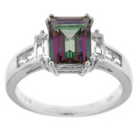Sterling Silver Octagon Mystic Fire Topaz and White Topaz Ring Sterling Silver Octagon Mystic Fire Topaz and White Topaz Ring