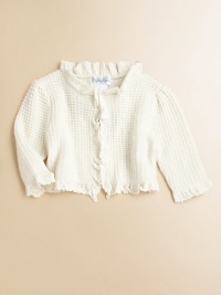 Rendered in luxuriously soft merino wool, a cable-knit cardigan has a classic and cozy feel.Stand collarLong sleevesTop closureScalloped trimMerino woolDry cleanImported Please note: Number of buttons/snaps may vary depending on size ordered. Rendered in luxuriously soft merino wool, a cable-knit cardigan has a classic and cozy feel.Stand collarLong sleevesTop closureScalloped trimMerino woolDry cleanImported Please note: Number of buttons/snaps may vary depending on size ordered.