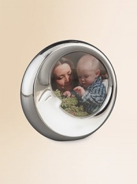 A tender touch for the nursery or nightstand, handcrafted from gleaming alloy in an elongated crescent moon design with sleepy, man-in-the-moon features. Accommodates a 4 diam photograph Wipe clean Imported A tender touch for the nursery or nightstand, handcrafted from gleaming alloy in an elongated crescent moon design with sleepy, man-in-the-moon features. Accommodates a 4 diam photograph Wipe clean Imported