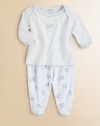 A delightful two-piece set, crafted in lush pima cotton, with nursery rhyme print and contrast stitching.Envelope necklineLong sleevesPullover styleElastic waistbandPima cottonMachine washImported