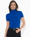 Rendered in sleek jersey, Lauren Ralph Lauren's chic mockneck top is finished with elegant cap sleeves. (Clearance)