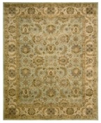 For the Jaipur collection Nourison uses a unique herbal wash to create the silky sheen and antique appearance of these fine wool rugs. In a delicate seafoam hue with an ornate medallion and bloom motif, the rug enhances your home with lavishly elegant style.