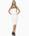 Lauren by Ralph Lauren's flattering sheath silhouette is modernized with crossed straps at the back and a laced placket at the side.