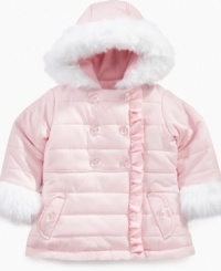 Jazz up her outerwear with the details of this faux-fur trimmed puffer jacket from KC Collections. Jazz up her outerwear with the details of this faux-fur trimmed puffer jacket from KC Collections.
