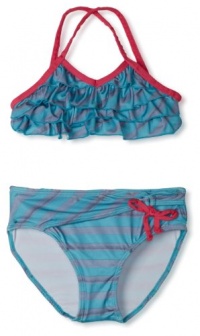 Pink Platinum Girls 7-16 Heather Stripe Two Piece Swimsuit, Turquoise, 7/8 Pink Platinum Girls 7-16 Heather Stripe Two Piece Swimsuit, Turquoise, 7/8