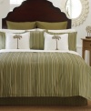 Set sail to an exotic haven with this Portside comforter set from Tommy Bahama, featuring large olive green railroad stripes. Reverses to medium railroad stripes.