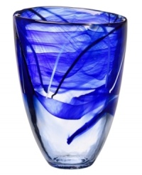 Layered in royal blue and contrasting strokes of black and white, this glass vase is a true conversation piece. A handmade creation that will add zest to any room. Designed by Anna Ehrner for Kosta Boda. Layered in royal blue and contrasting strokes of black and white, this glass vase is a true conversation piece. A handmade creation that will add zest to any room. Designed by Anna Ehrner for Kosta Boda.