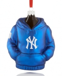 Bundle up, batter up. The New York Yankees hoodie ornament from Kurt Adler is the official holiday uniform for Bronx Bomber baseball fans. Bundle up, batter up. The New York Yankees hoodie ornament from Kurt Adler is the official holiday uniform for Bronx Bomber baseball fans.